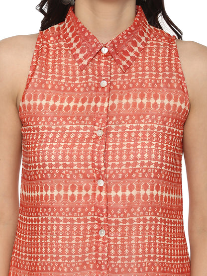 Women's Orange Polyester Printed top