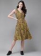 Women's  Yellow & Black Animal Printed Wrap Dress