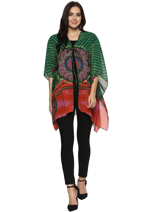 Women's Green Printed Polyester Shrug