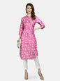 Women Pink Silk Printed Kurta by Myshka (