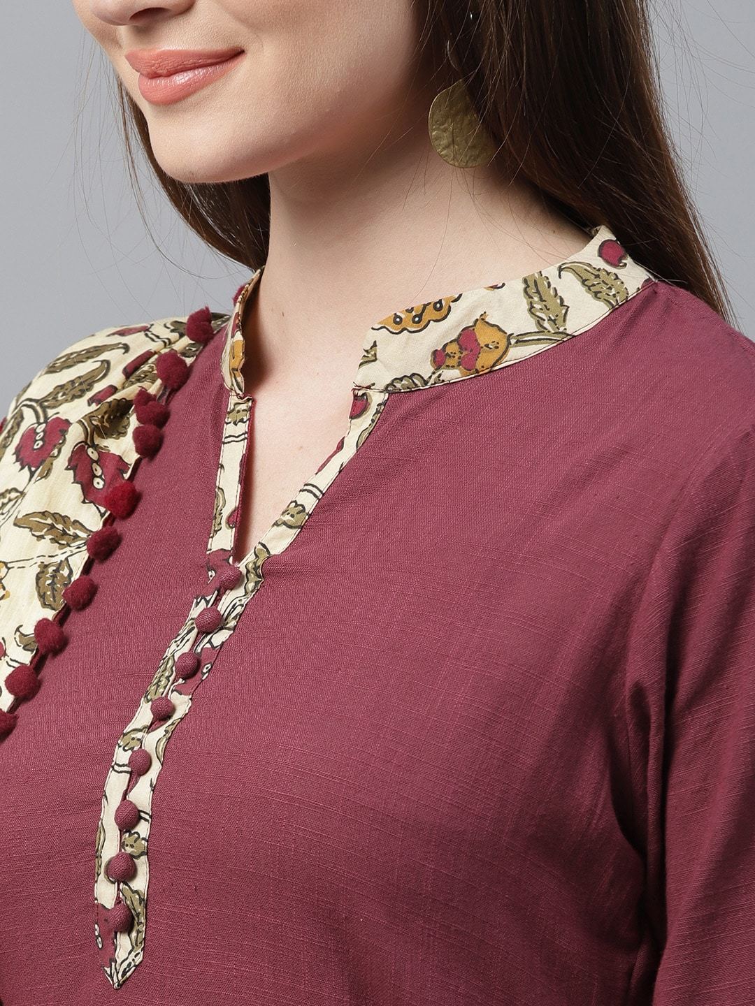 Women's  Maroon Solid Kurta with Trousers & Dupatta