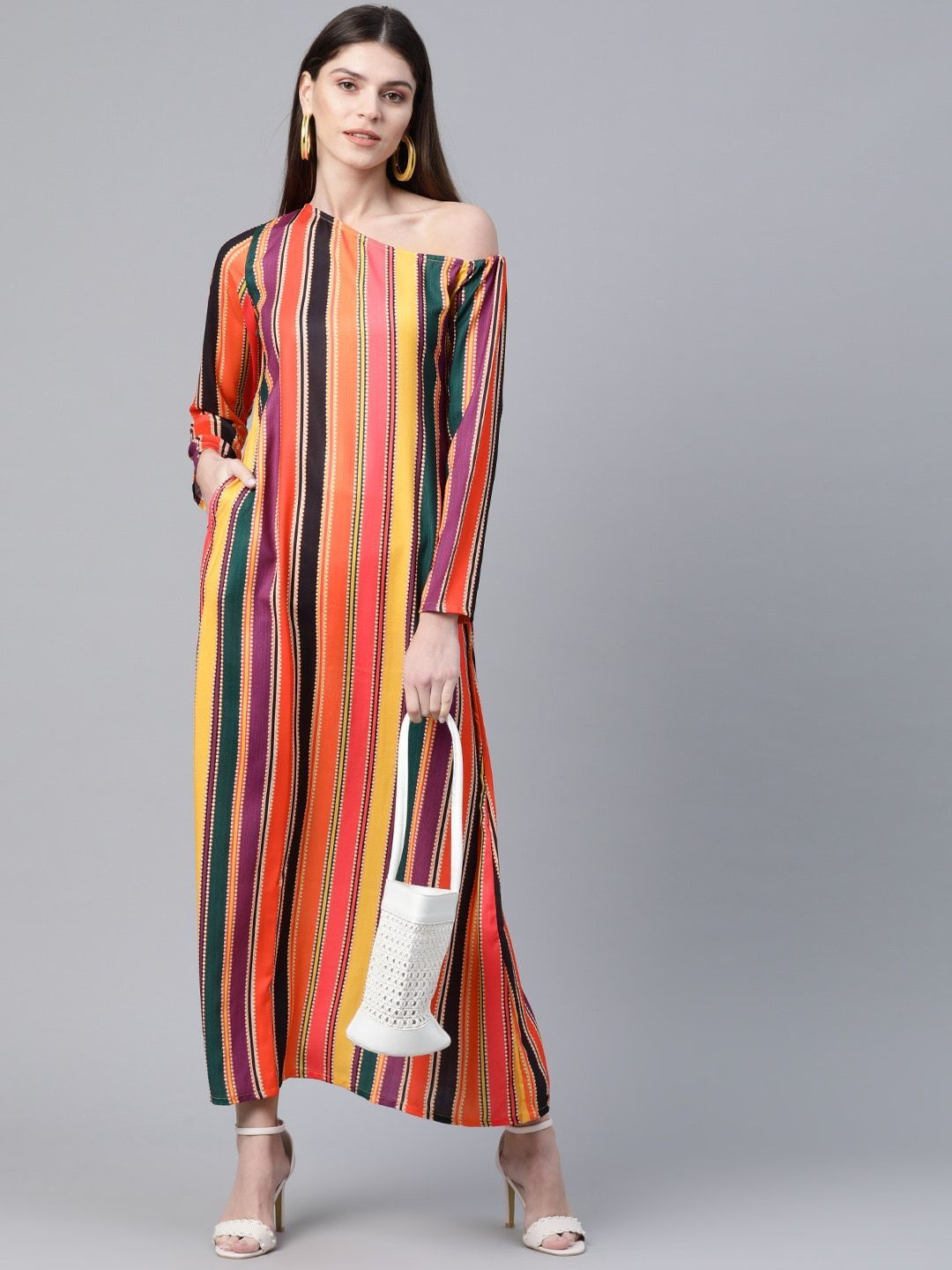 Women's  Pink Candy Striped Maxi Dress