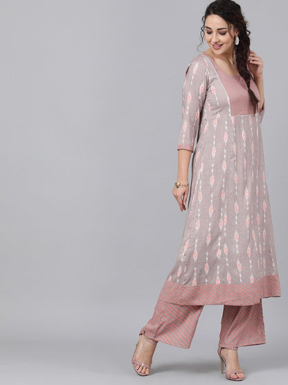 Women's  Beige & Peach-Coloured Printed Kurta with Palazzos