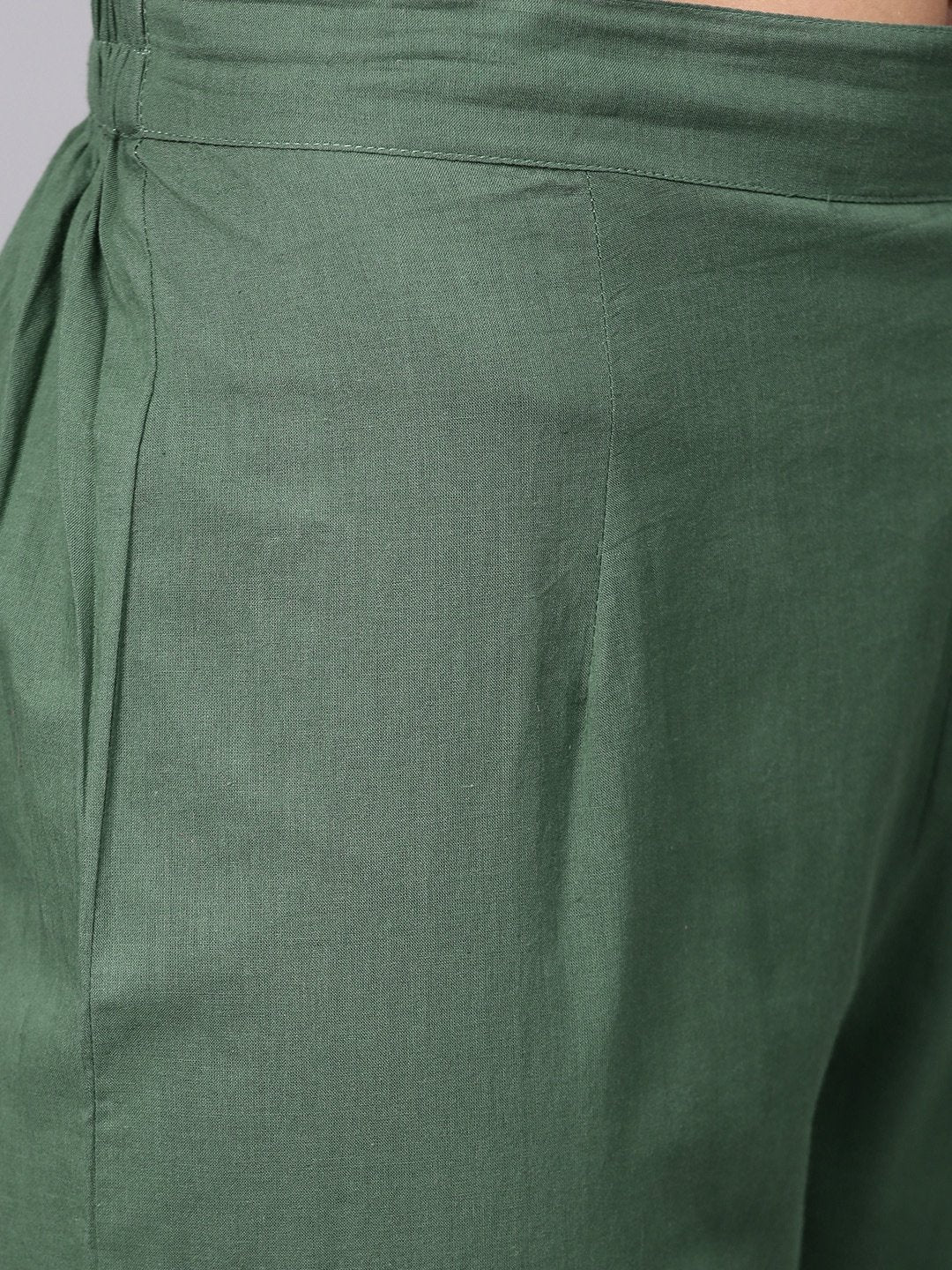 Women's  Green & White Solid Kurta with Trousers & Dupatta