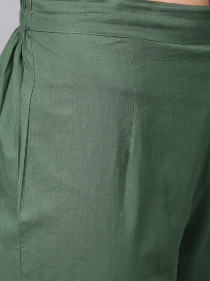 Women's  Green & White Solid Kurta with Trousers & Dupatta