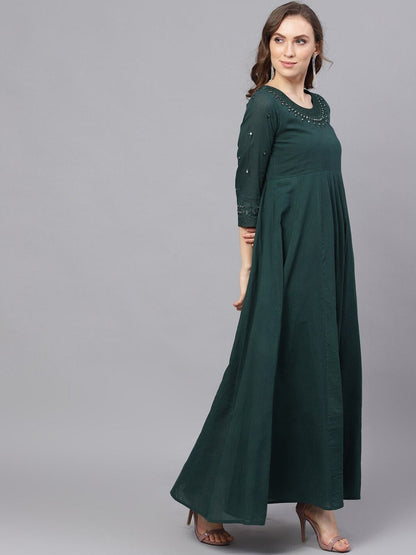 Women's  Green Solid Maxi Dress