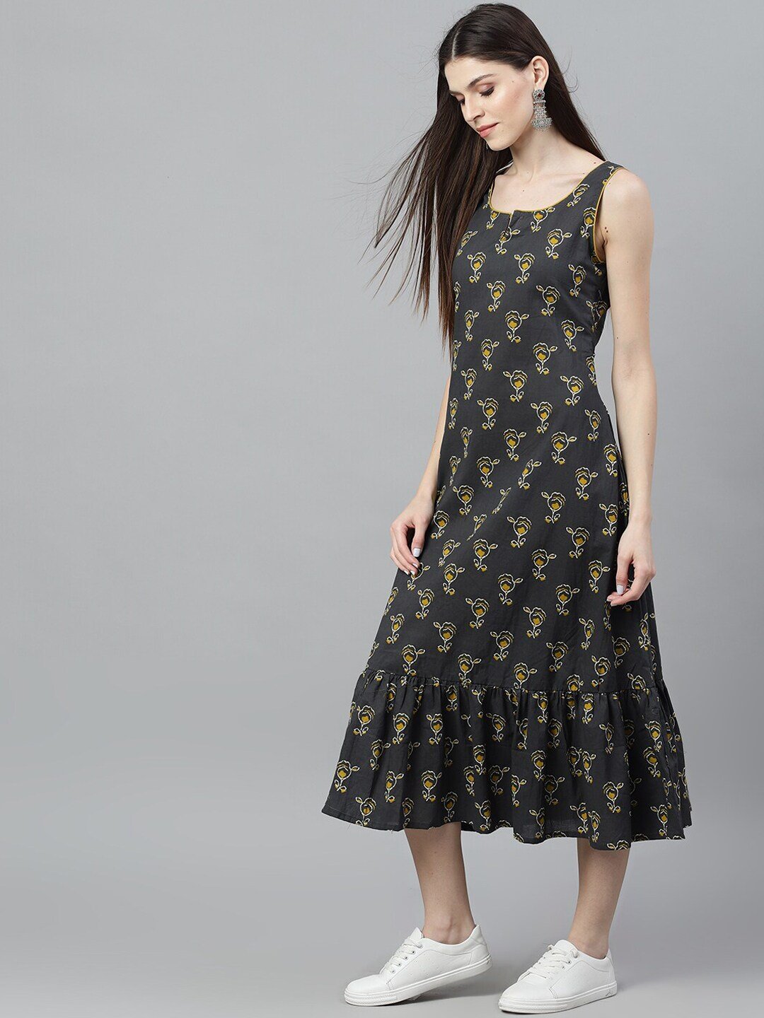 Women's  Grey Printed A-Line Dress