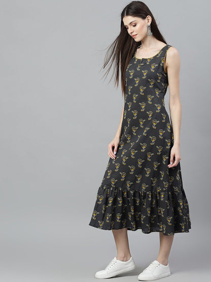 Women's  Grey Printed A-Line Dress