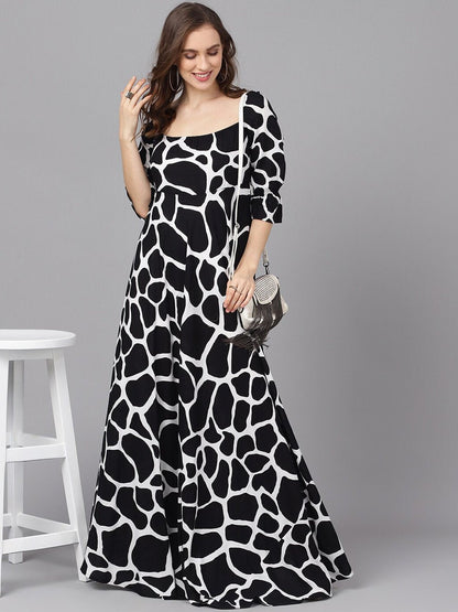 Women's  Black & White Printed Maxi Dress
