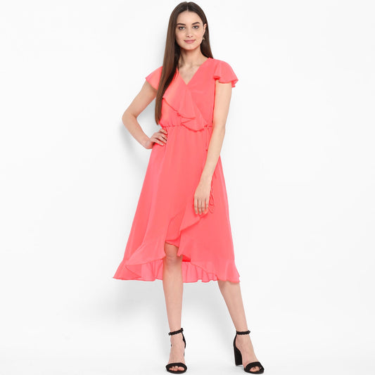 Women's Pink Cascade Ruffled Dress