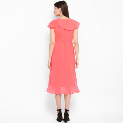 Women's Pink Cascade Ruffled Dress