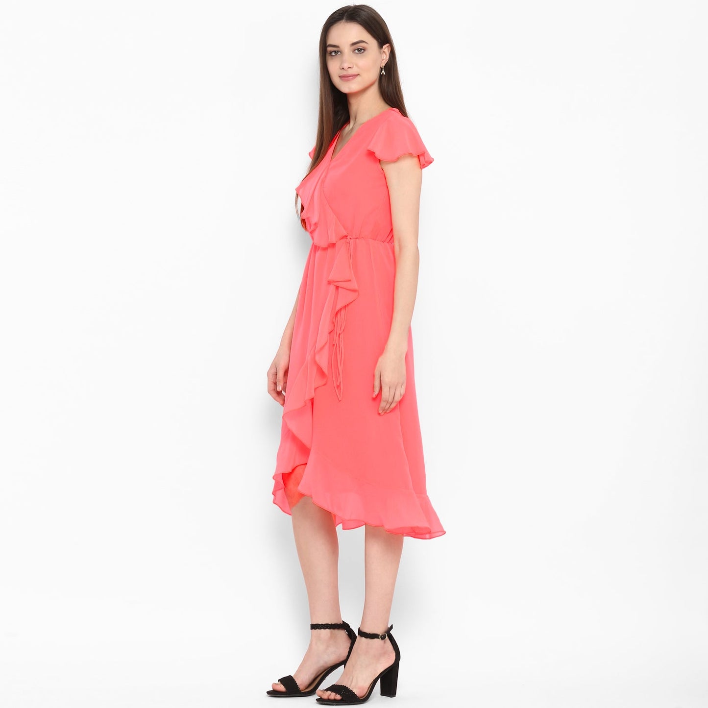 Women's Pink Cascade Ruffled Dress