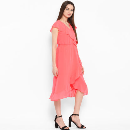 Women's Pink Cascade Ruffled Dress