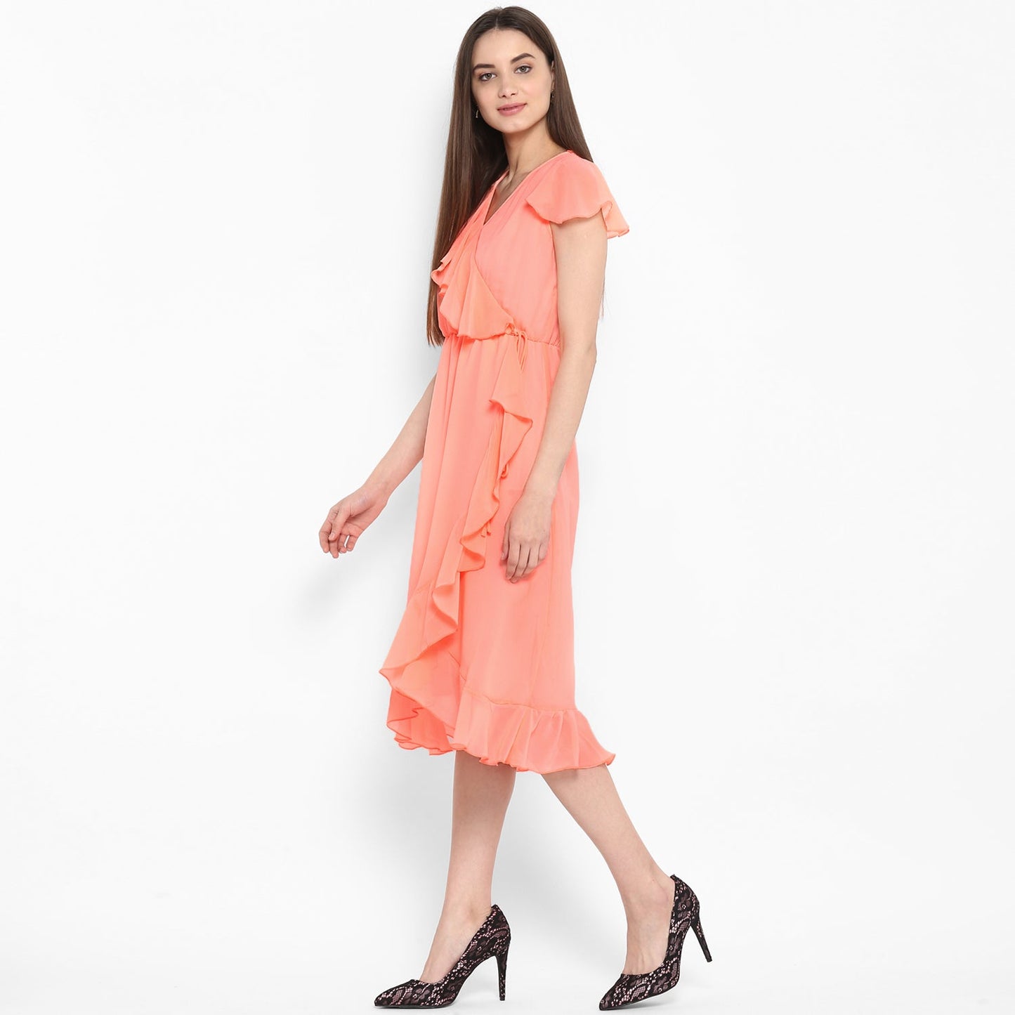 Women's Neon Pink Cascade Ruffled Dress