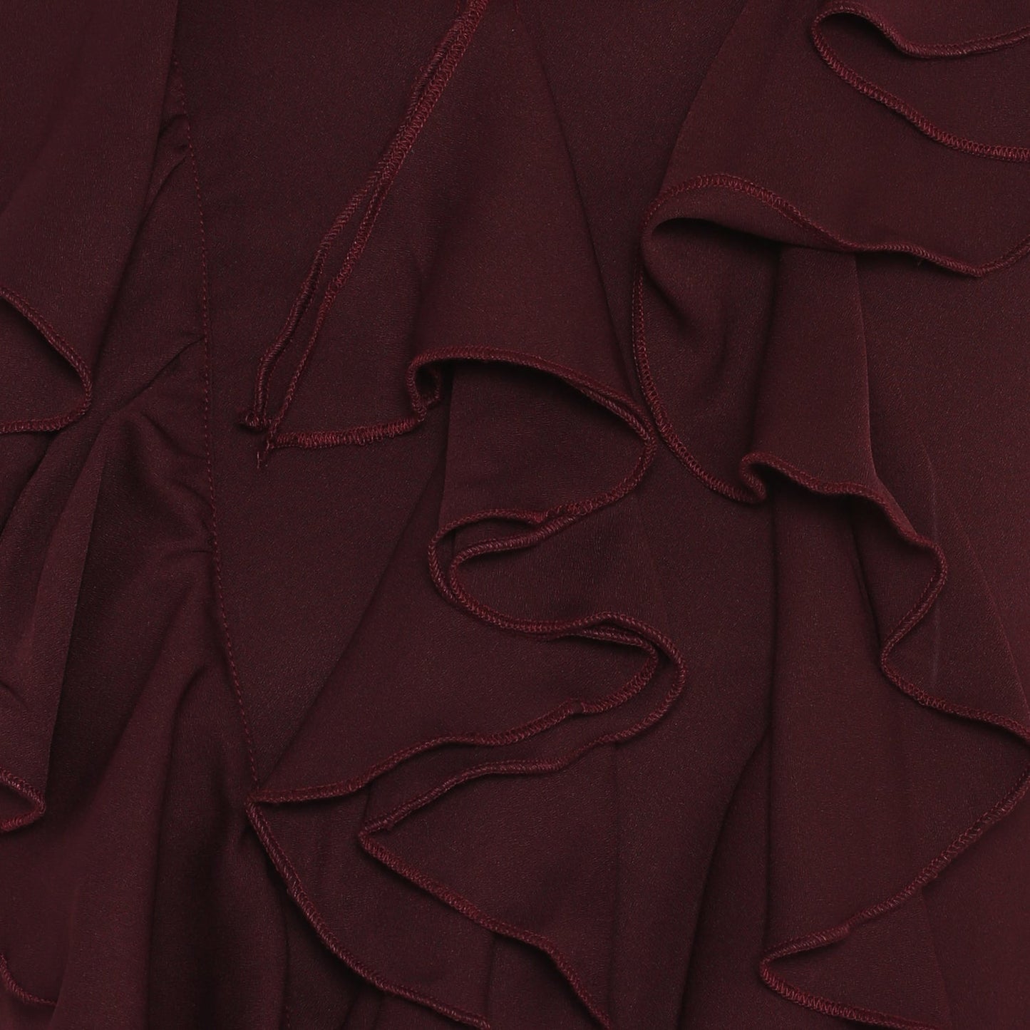 Women's Maroon Front Ruffle Bell Sleeve Dress