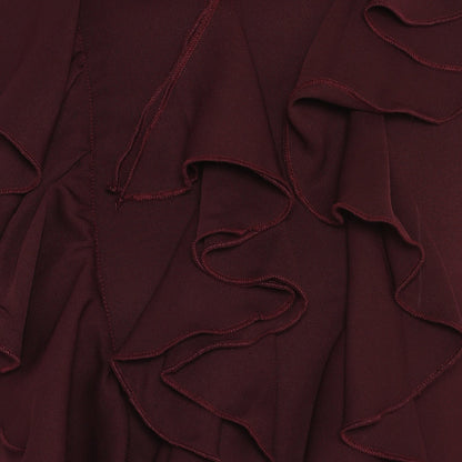 Women's Maroon Front Ruffle Bell Sleeve Dress