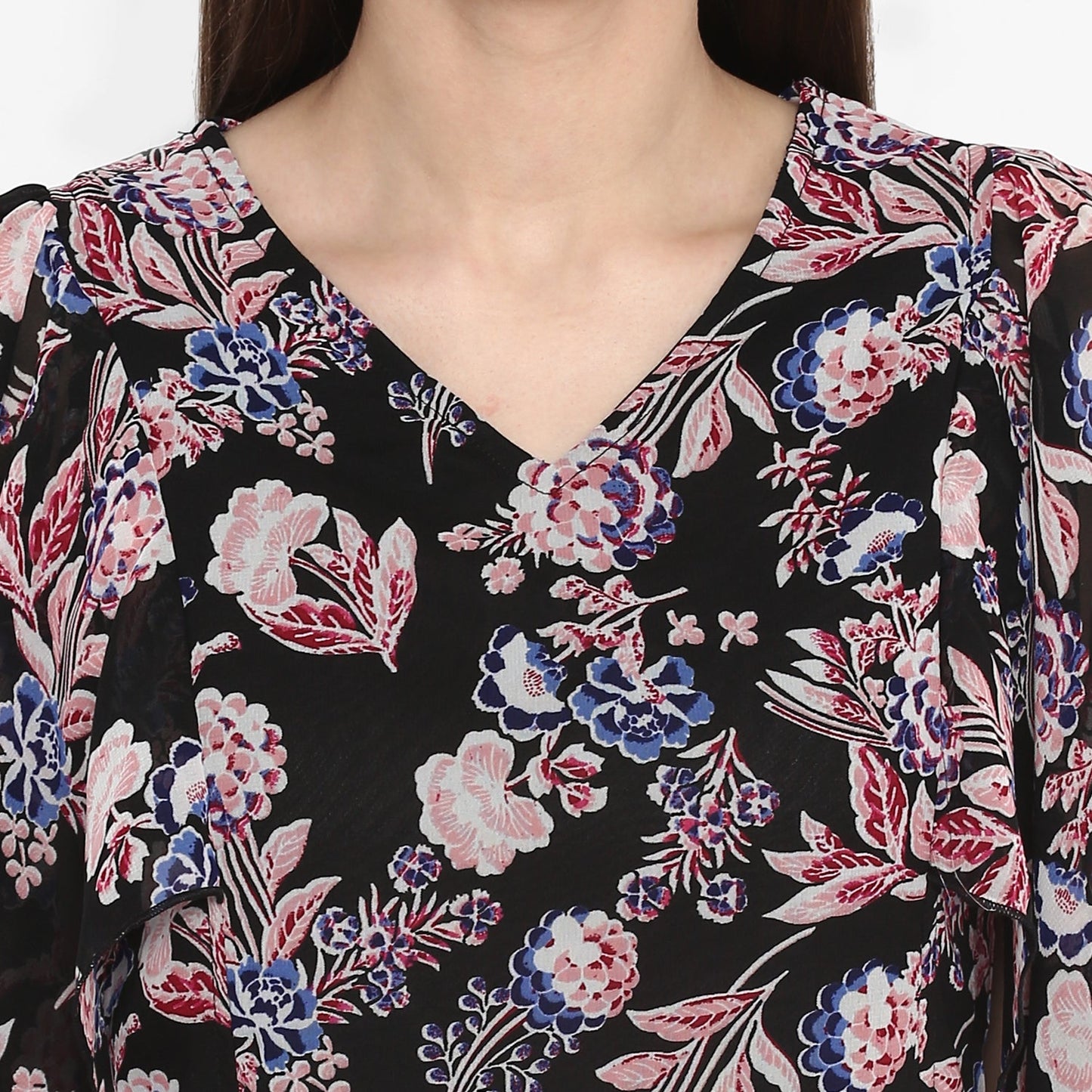 Women's Black Floral Dress with attached Shrug