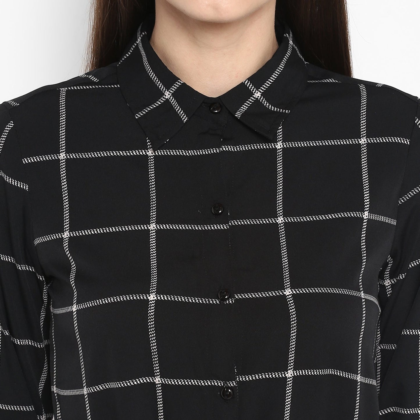Women's Black and White Check Shirt Dress with Belt