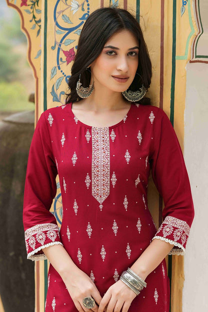Women's  Maroon Rayon Placement Kurta