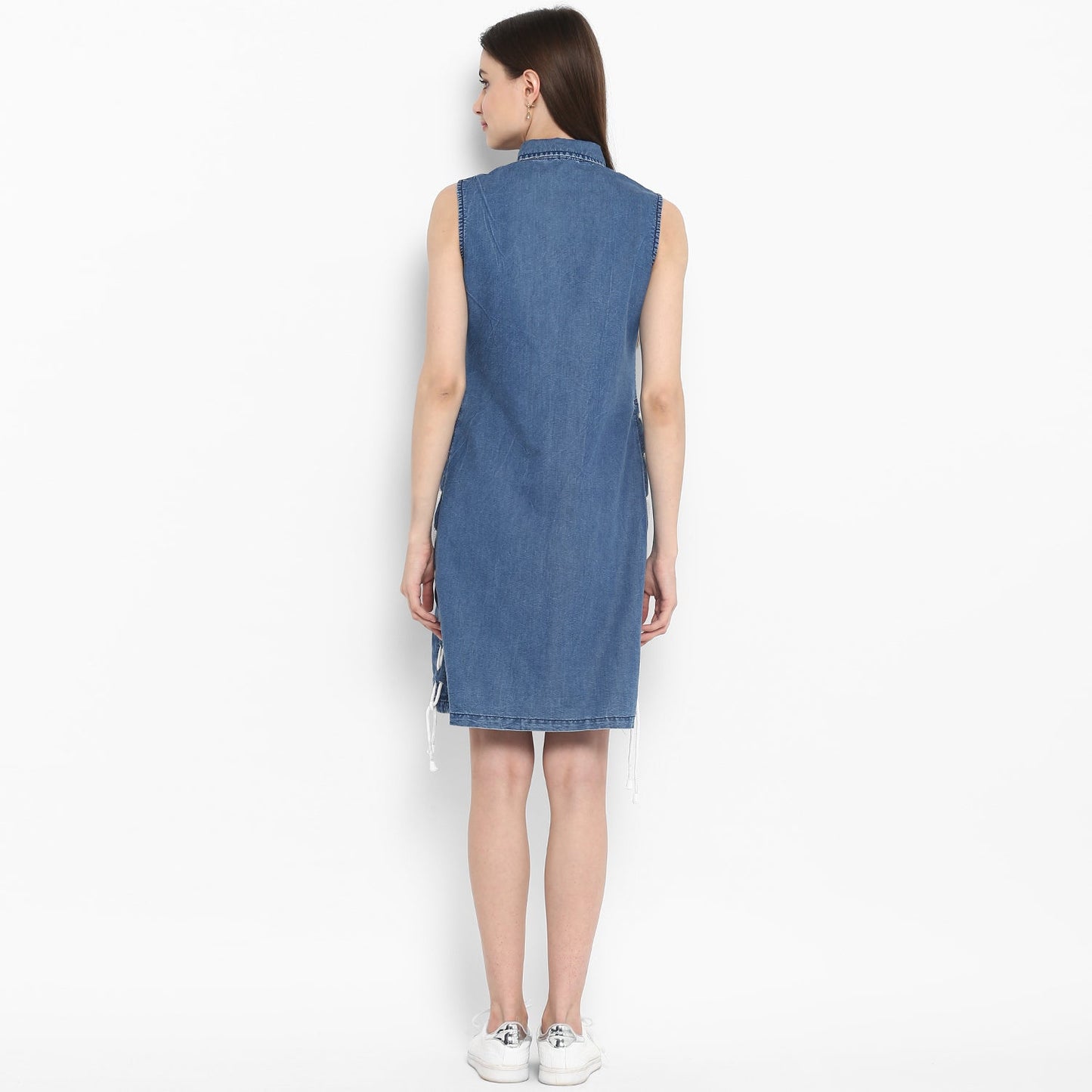 Women's Denim Dress with White Draw String Insert