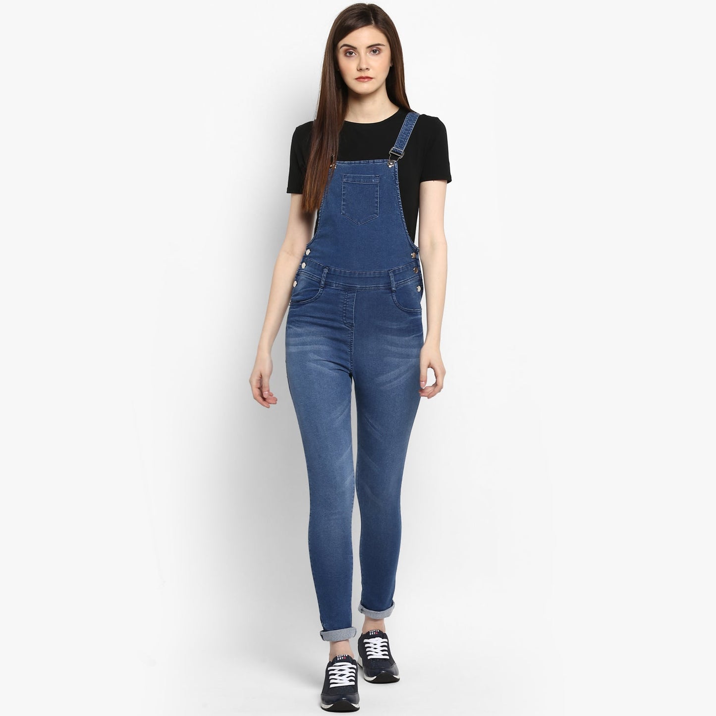 Women's Stretchable Denim Washed effect Dungarees(inner not provided)