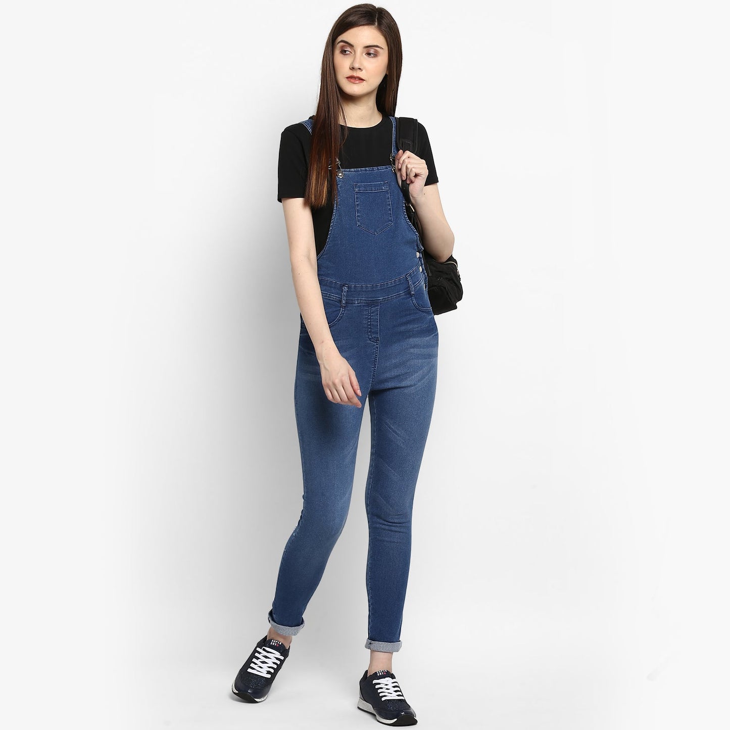Women's Stretchable Denim Washed effect Dungarees(inner not provided)