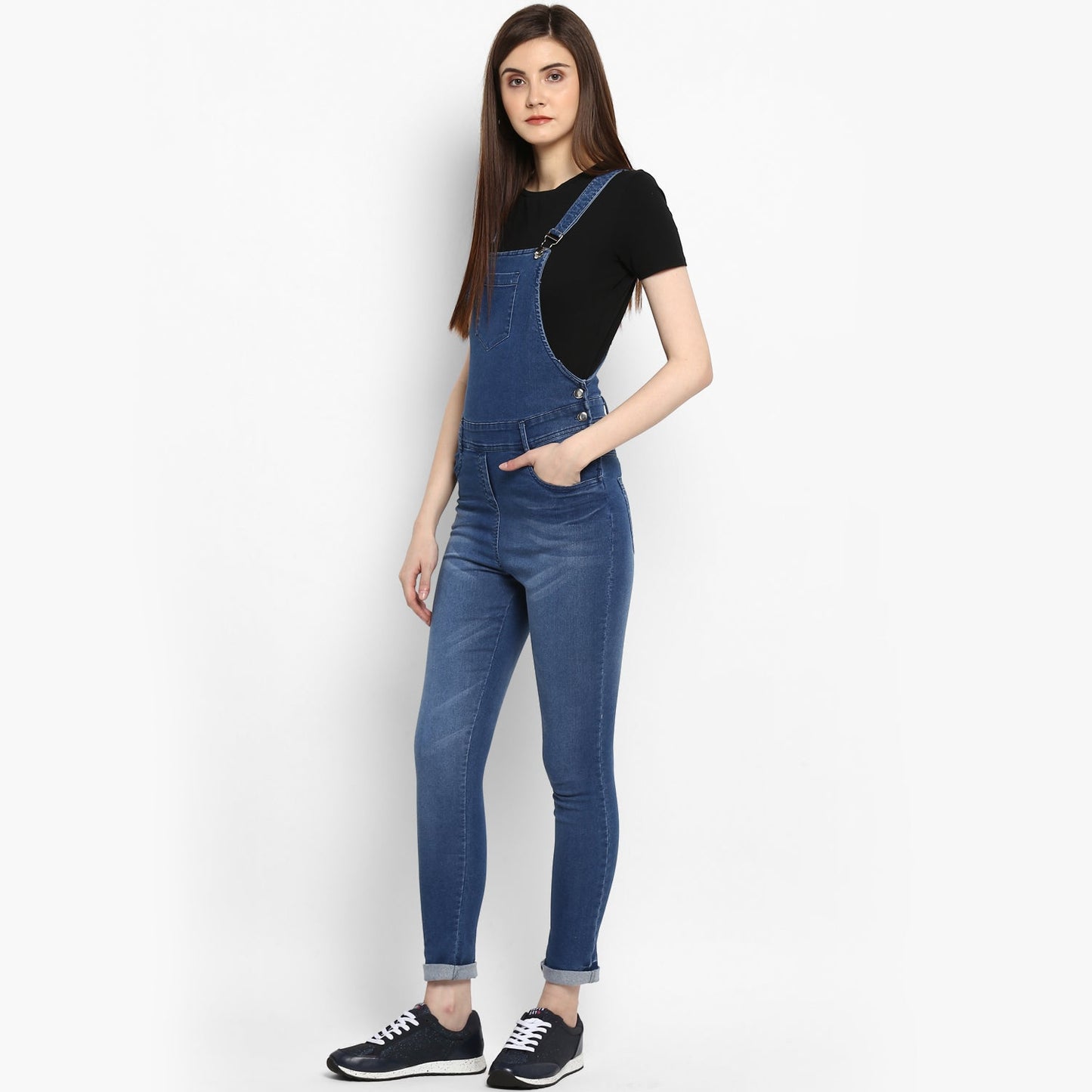 Women's Stretchable Denim Washed effect Dungarees(inner not provided)
