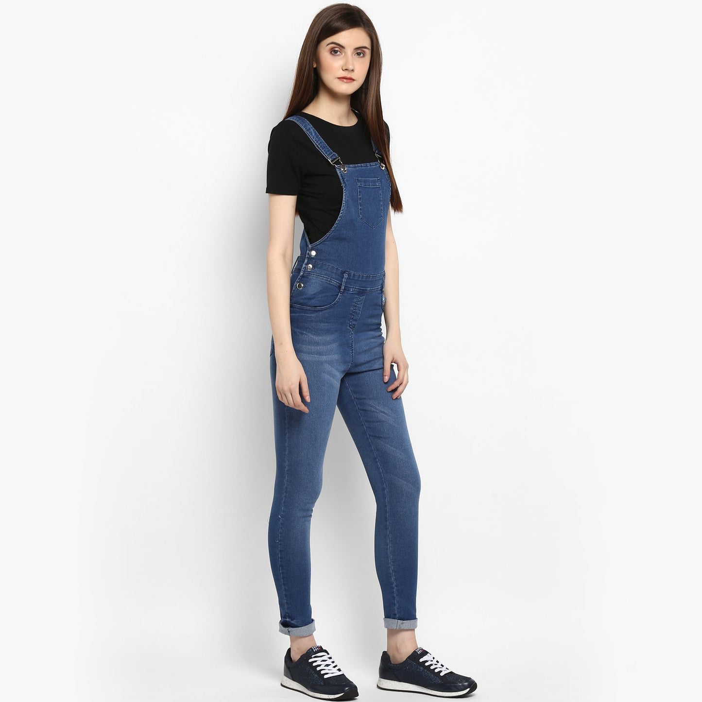 Women's Stretchable Denim Washed effect Dungarees(inner not provided)