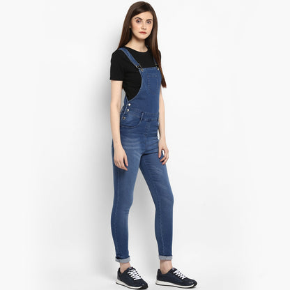 Women's Stretchable Denim Washed effect Dungarees(inner not provided)