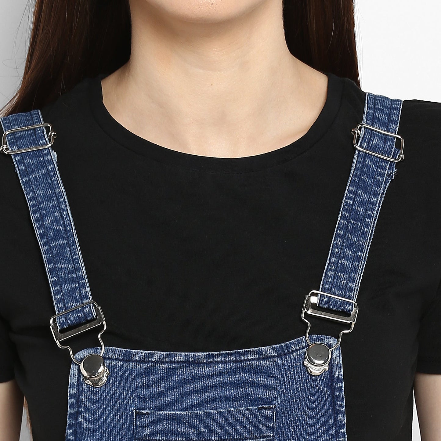 Women's Distressed Stretchable Denim Capri Style Dungarees(inner not provided)