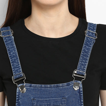 Women's Distressed Stretchable Denim Capri Style Dungarees(inner not provided)