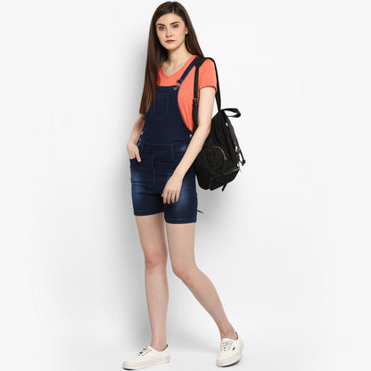 Women's Stretchable Denim Washed effect Shorts Style Dungarees(inner not provided)