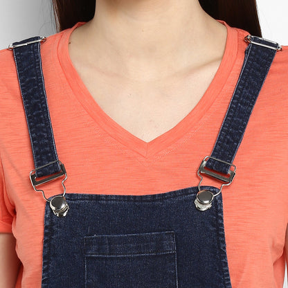 Women's Stretchable Denim Washed effect Shorts Style Dungarees(inner not provided)