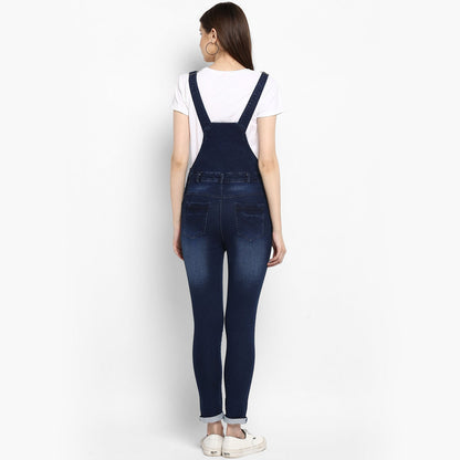 Women's Stretchable Denim Washed effect Capri Style Dungarees(inner not provided)