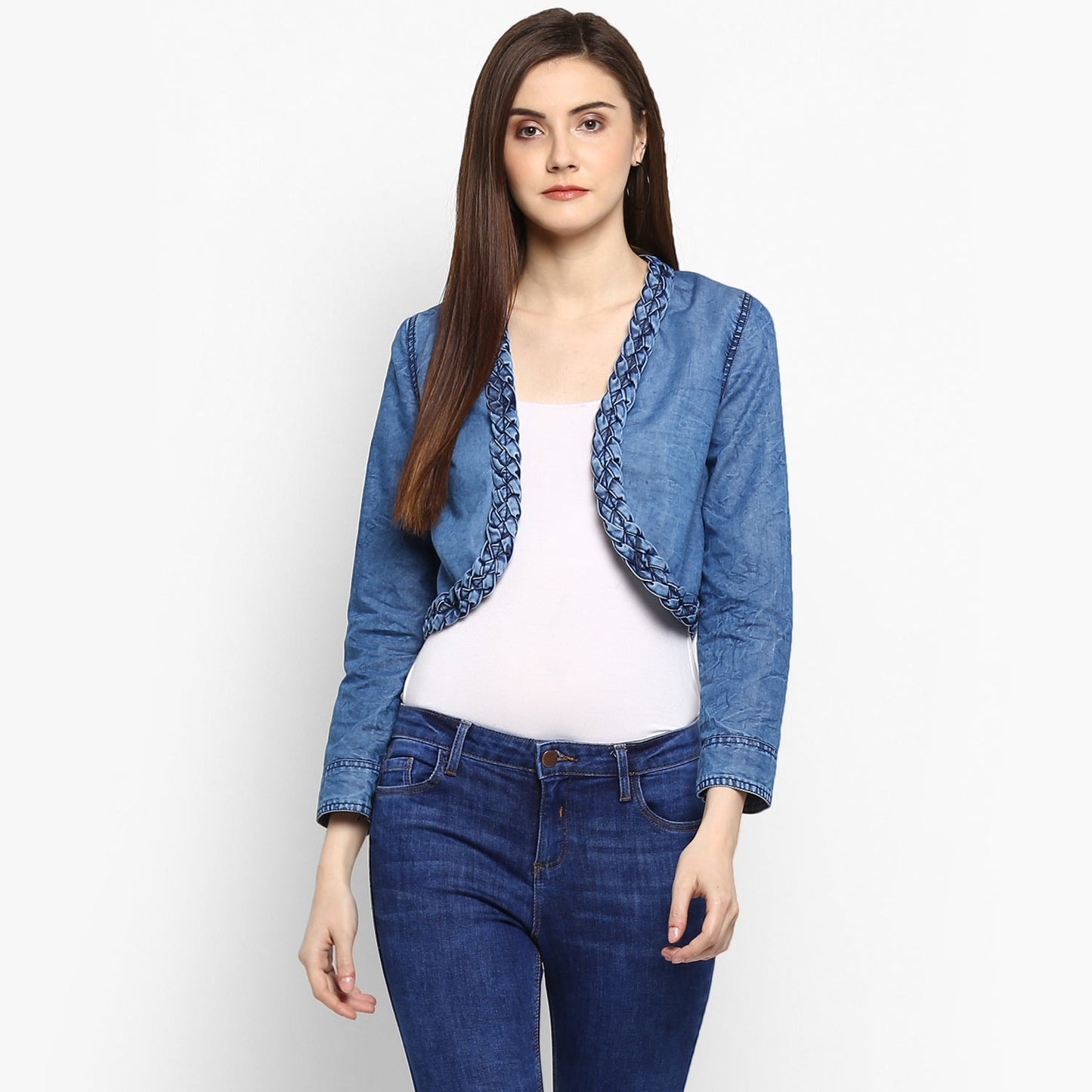 Women's Denim Braid Style Pleating Shrug