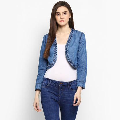 Women's Denim Braid Style Pleating Shrug