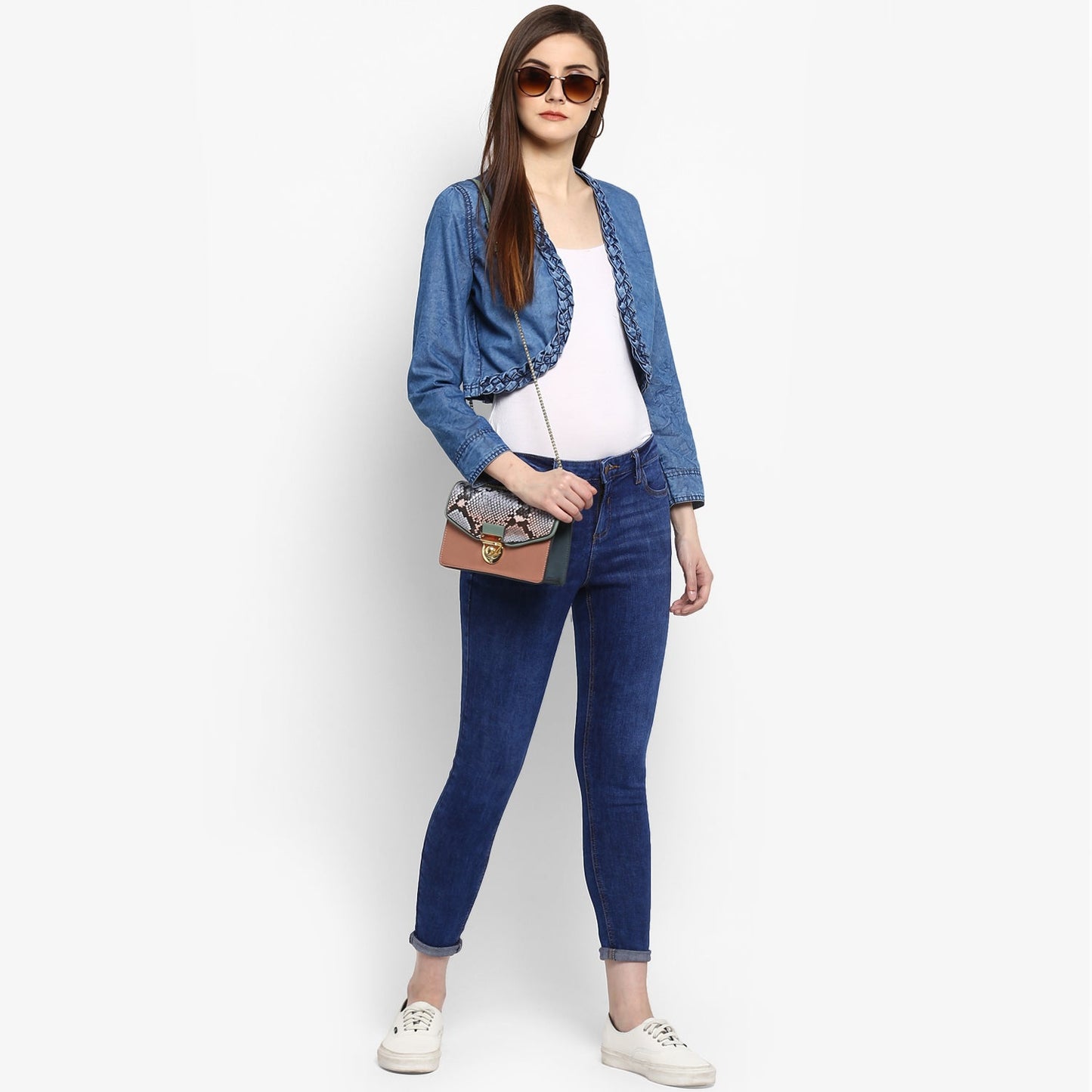 Women's Denim Braid Style Pleating Shrug