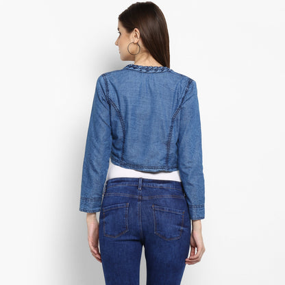 Women's Denim Braid Style Pleating Shrug