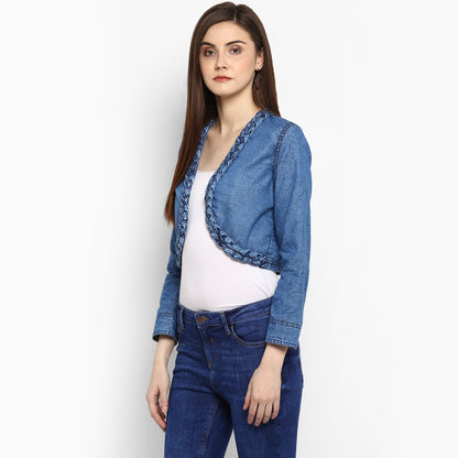 Women's Denim Braid Style Pleating Shrug
