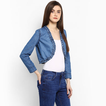 Women's Denim Braid Style Pleating Shrug
