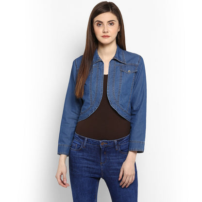 Women's Denim Dark Blue Collar Style Shrug