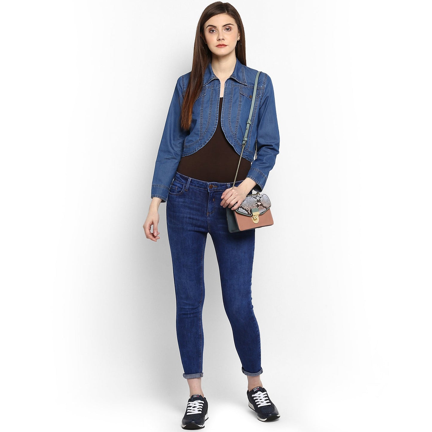 Women's Denim Dark Blue Collar Style Shrug