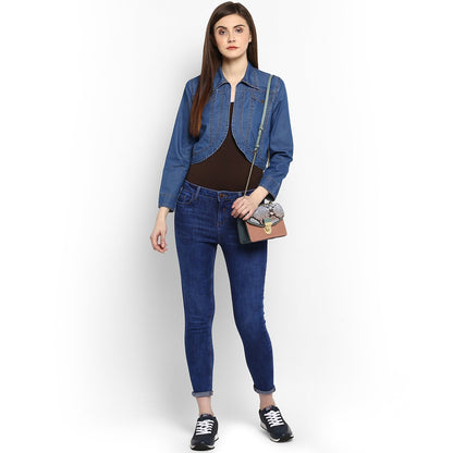 Women's Denim Dark Blue Collar Style Shrug