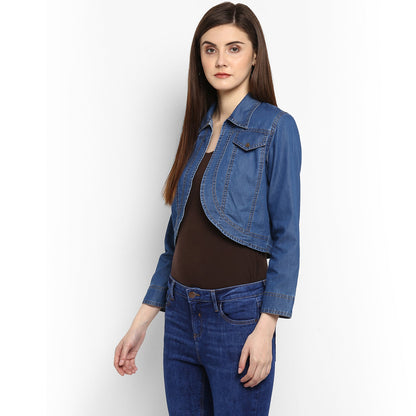 Women's Denim Dark Blue Collar Style Shrug