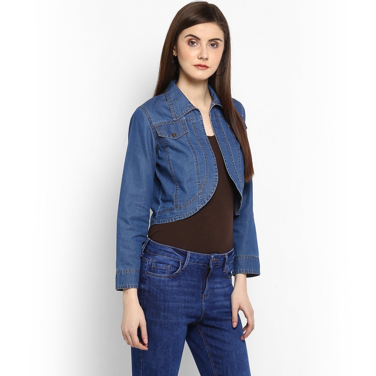 Women's Denim Dark Blue Collar Style Shrug