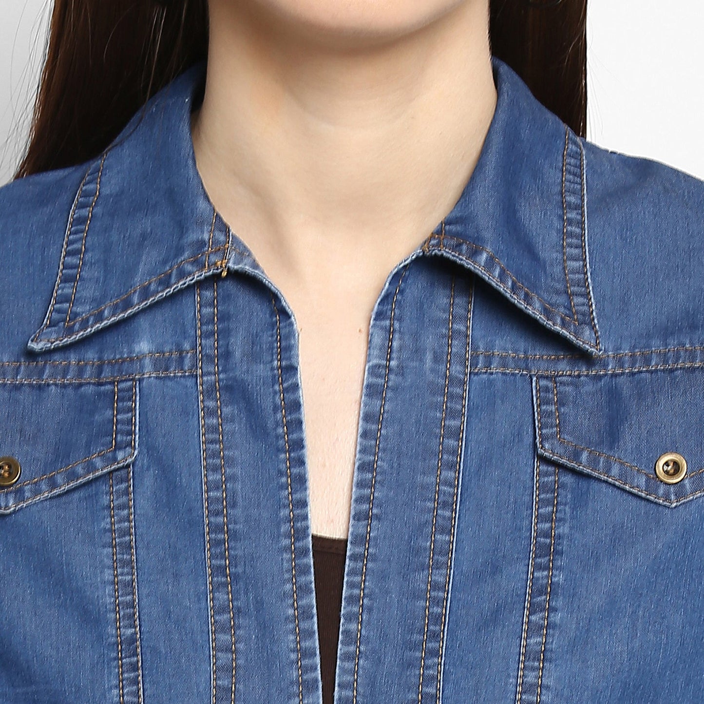 Women's Denim Dark Blue Collar Style Shrug