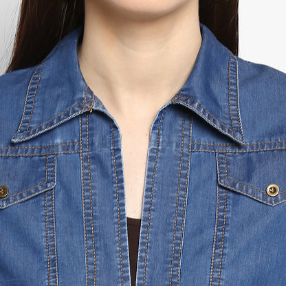 Women's Denim Dark Blue Collar Style Shrug