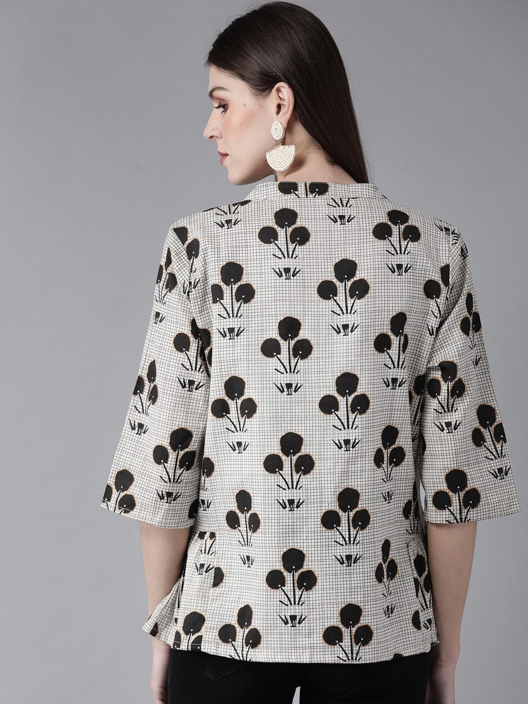 Women's Off-White & Black Printed Tunic