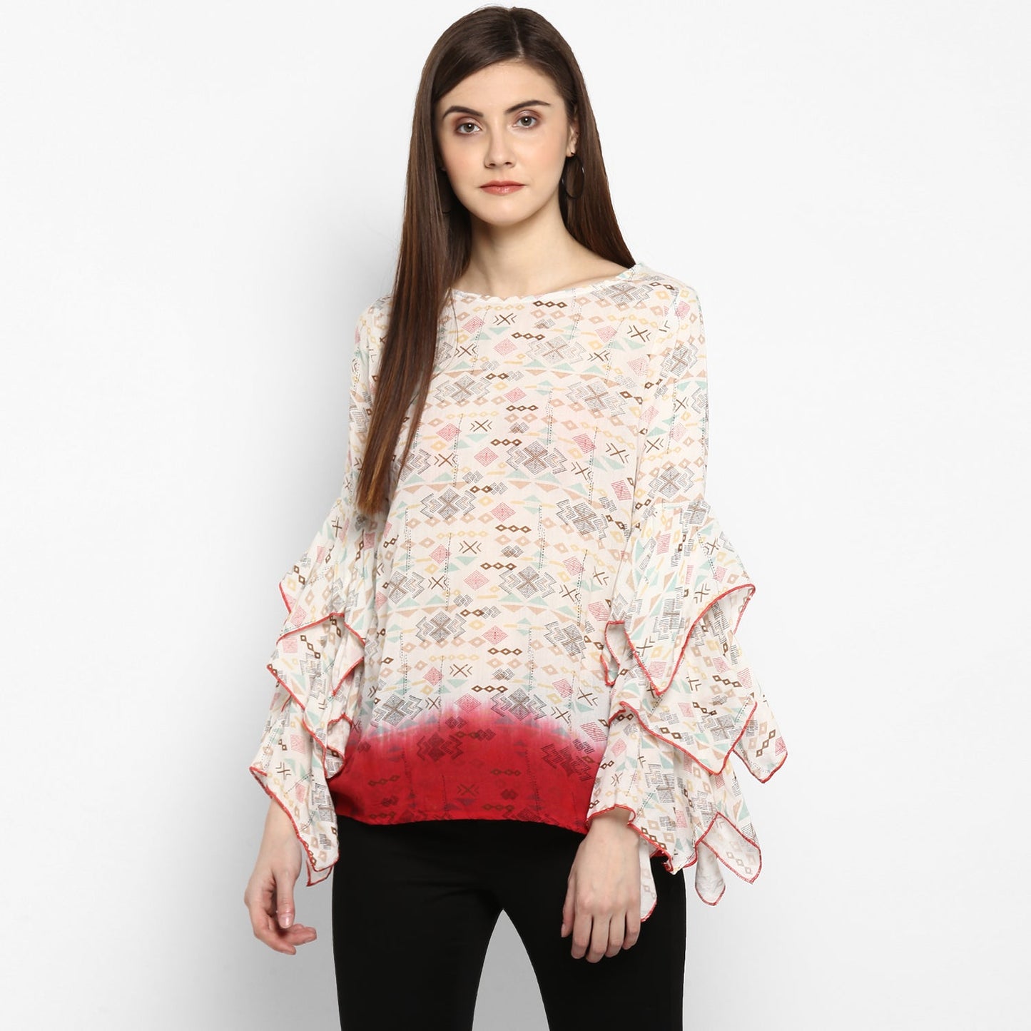 Women's Printed and Ombre Power Sleeve Top