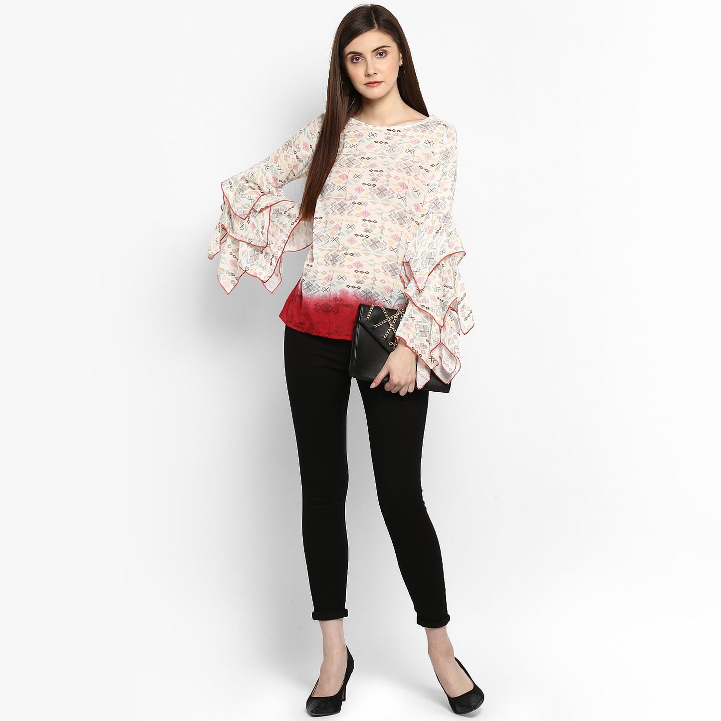 Women's Printed and Ombre Power Sleeve Top